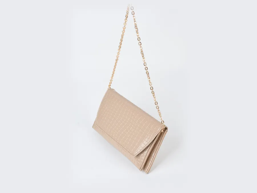 Kadın Croco Vizon Zarf Tasarım 2 Bölmeli Mini Zincir Askılı Çıt Çıt Kapama Clutch Ve El Çantası